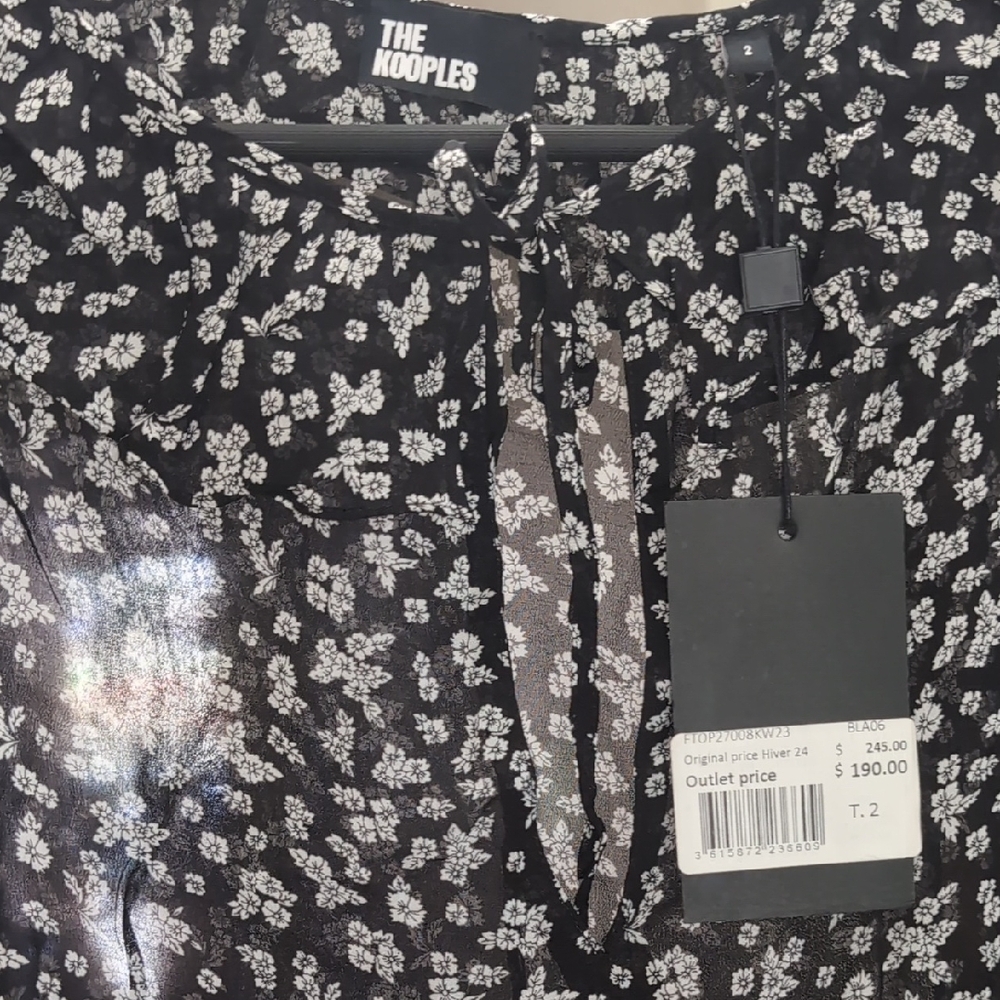 Like New The Kooples Black and White Floral Blouse - Picture 3 of 7